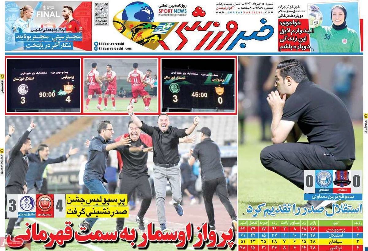 استقلال صدر را تقدیم کرد/ پرواز اوسمار به سمت قهرمانی/ پیشخوان