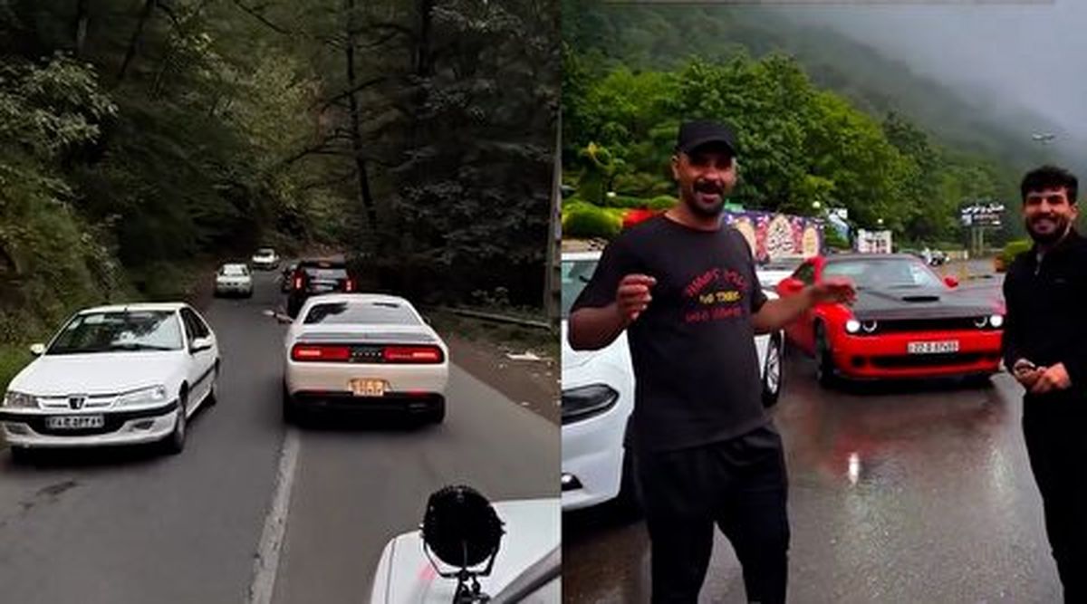 جوانان عراقی با خودروهای آمریکا در جاده‌های شمال ایران
